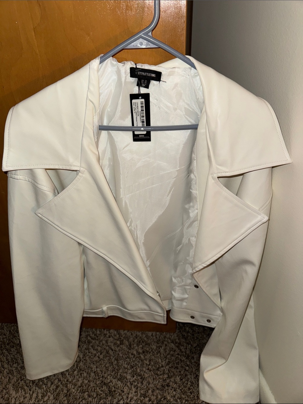 PrettyLittleThing White Faux Leather Biker Jacket